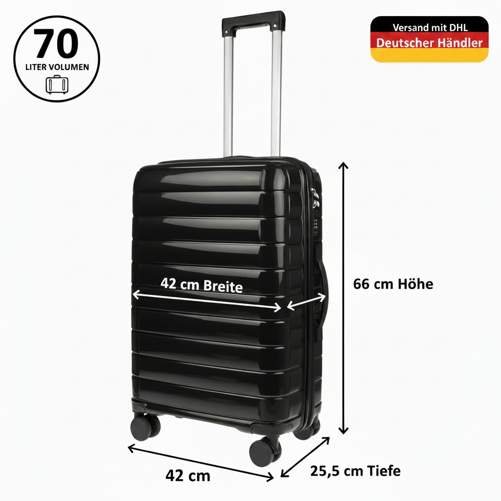 Image of Christian Wippermann L Jumbo 4-wheel Suitcase, Large 42x65x25.5 Cm, With Security Lock, Over 70 , 3.1 Kg Lightweight For