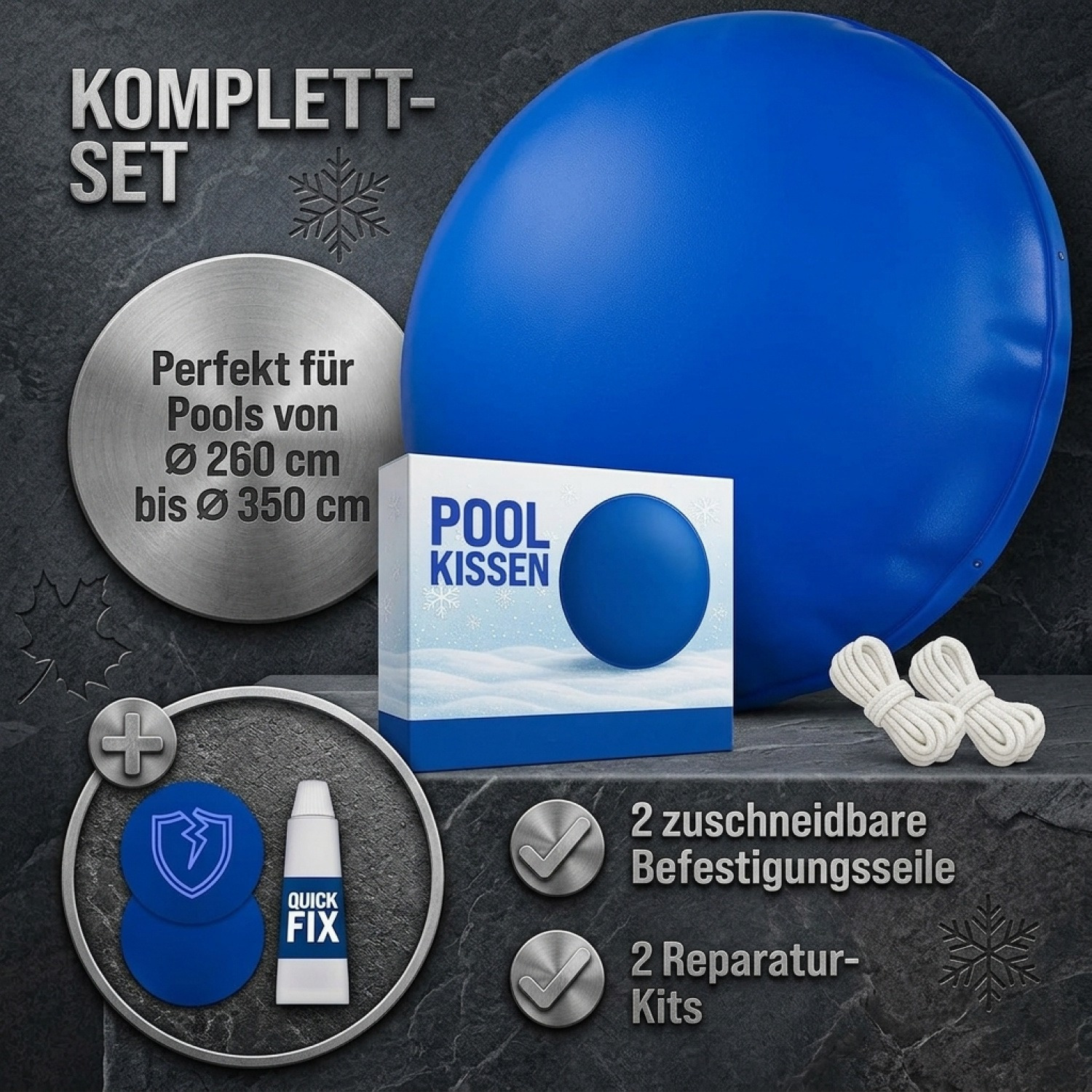Image of Winter Round -resistant Pool Pillow 2x Rope Reinforced Pvc Material Up To -20° Double-stitched 6 Eyelets Air Pillow Pool Cover