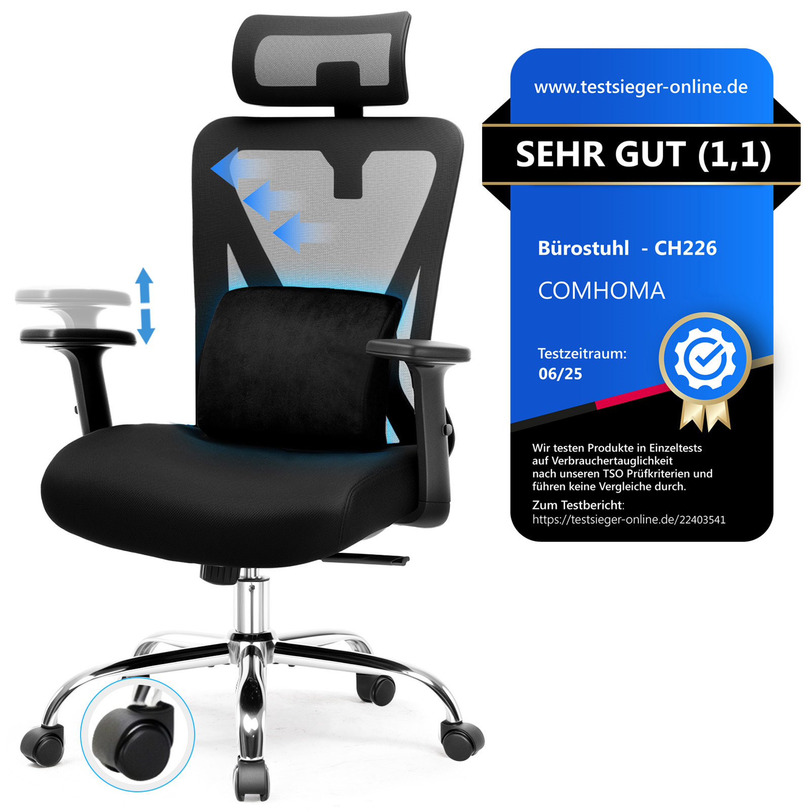 Ergonomic Office Chair, Desk Chair With 3d Headrest & 3d Lumbar Support, Adjustable Armrests, Office Chair With Rocking And Function