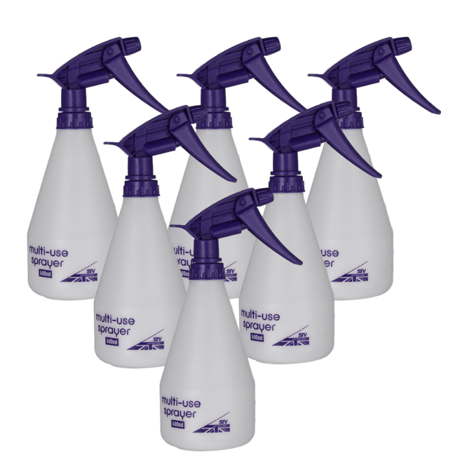 TEMU Multi Purpose Sprayers 500ml | 6 Pack Bundle | Purple And White | 6 X 500ml Empty Water Spray Bottle | 1 X 6 Pack