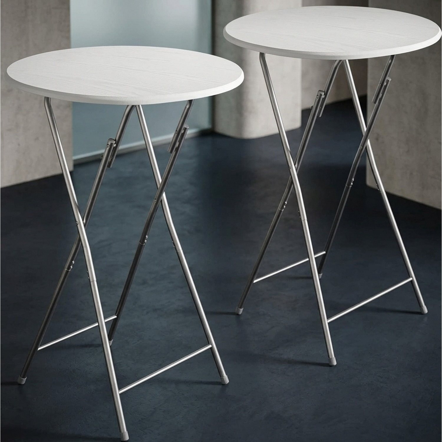 Folding Bar Table Set Of 2, Height 110cm, Ø60cm, Side Table, Folding Table, Bar Table, Cocktail Table, Wooden Party Table, Round , Garden Table