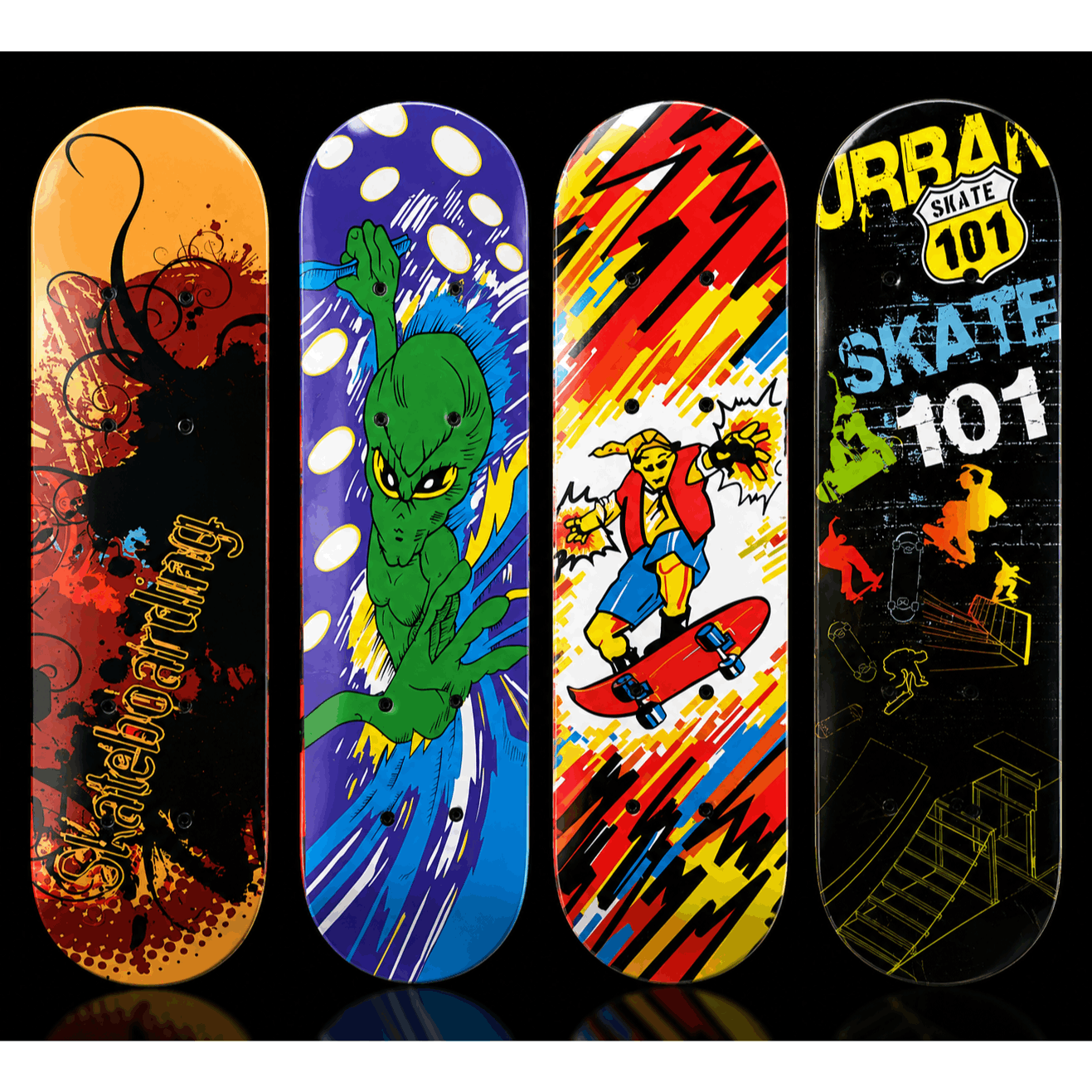 TEMU Printed Skateboard Deck With Colorful Graphic Design, Lightweight Cruiser Board For Indoor & Outdoor Use, Assorted Designs