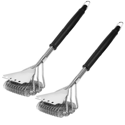 2-piece Professional Grill Brush Cleaning Brush Set, 45cm Grill Cleaner Scraper Steel Brush