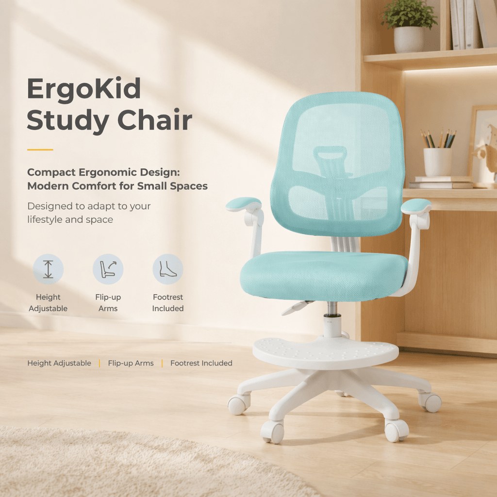 Image of Compact Ergonomic Computer Chair, Breathable Mesh Swivel Study Chair, Adjustable Height Task Chair With Flip & Footrest For Home Bedroom Office