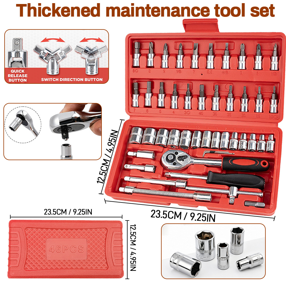 TEMU Set di 46 pezzi di chiavi a bussola per auto moto assicurazione auto set di strumenti di ferramenta per la casa set combinato