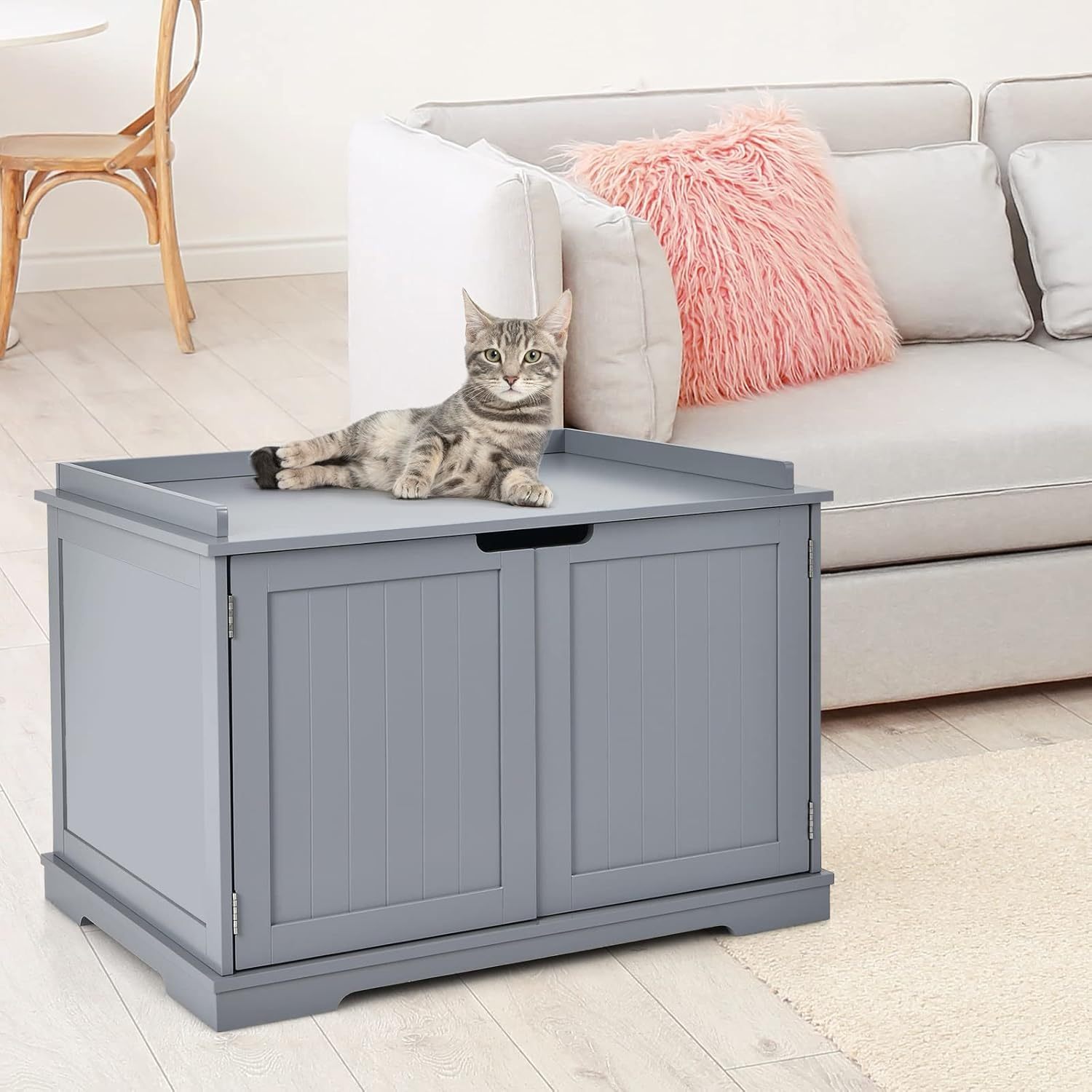 Image of Cat House Cat Cave With Bed, Closed Cat Toilet With Entrance, Pet Box Pet Crate Made Of , Large Cat Litter Box Cat Cabinet For Pets (grey)