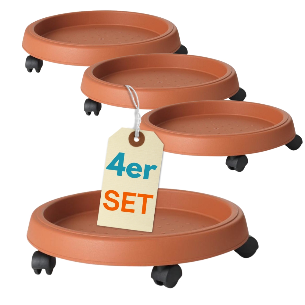 Image of 4-piece Set Of Weatherproof Outdoor Plant Rollers, Rolling Plant Pot Saucers With Wheels, Round Flower Rollers, 30 Cm