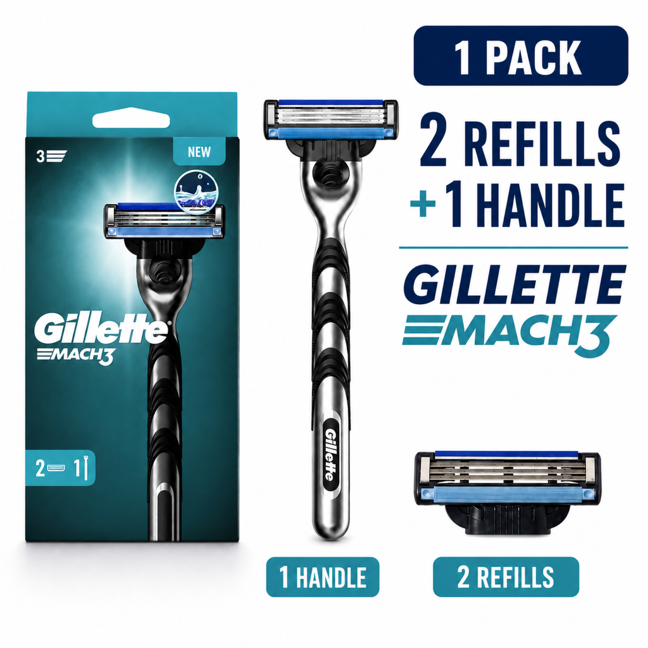 TEMU Paquete Económico 1 Afeitadora + 6 Cuchillas Gillette Mach3, Afeitadora de 3 Cuchillas para Hombre con Mango y Repuestos, Tira Lubricante,