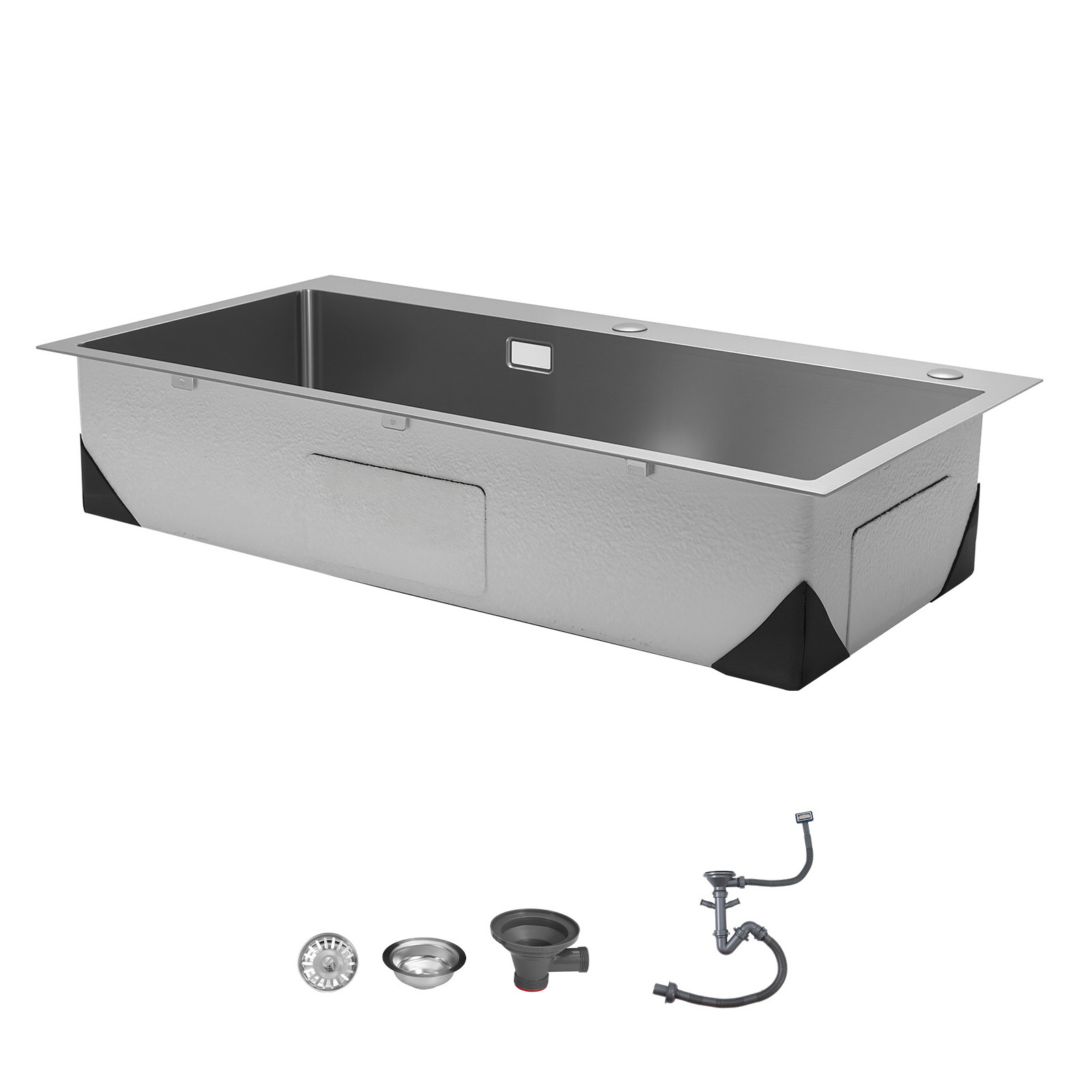 Image of Vevor 85cm Kitchen Single Bowl Sinks, Stainless Steel Farmhouse Basin With Accessories, Household Dishwasher Sinks For Rv, , Laundry Room, Bar