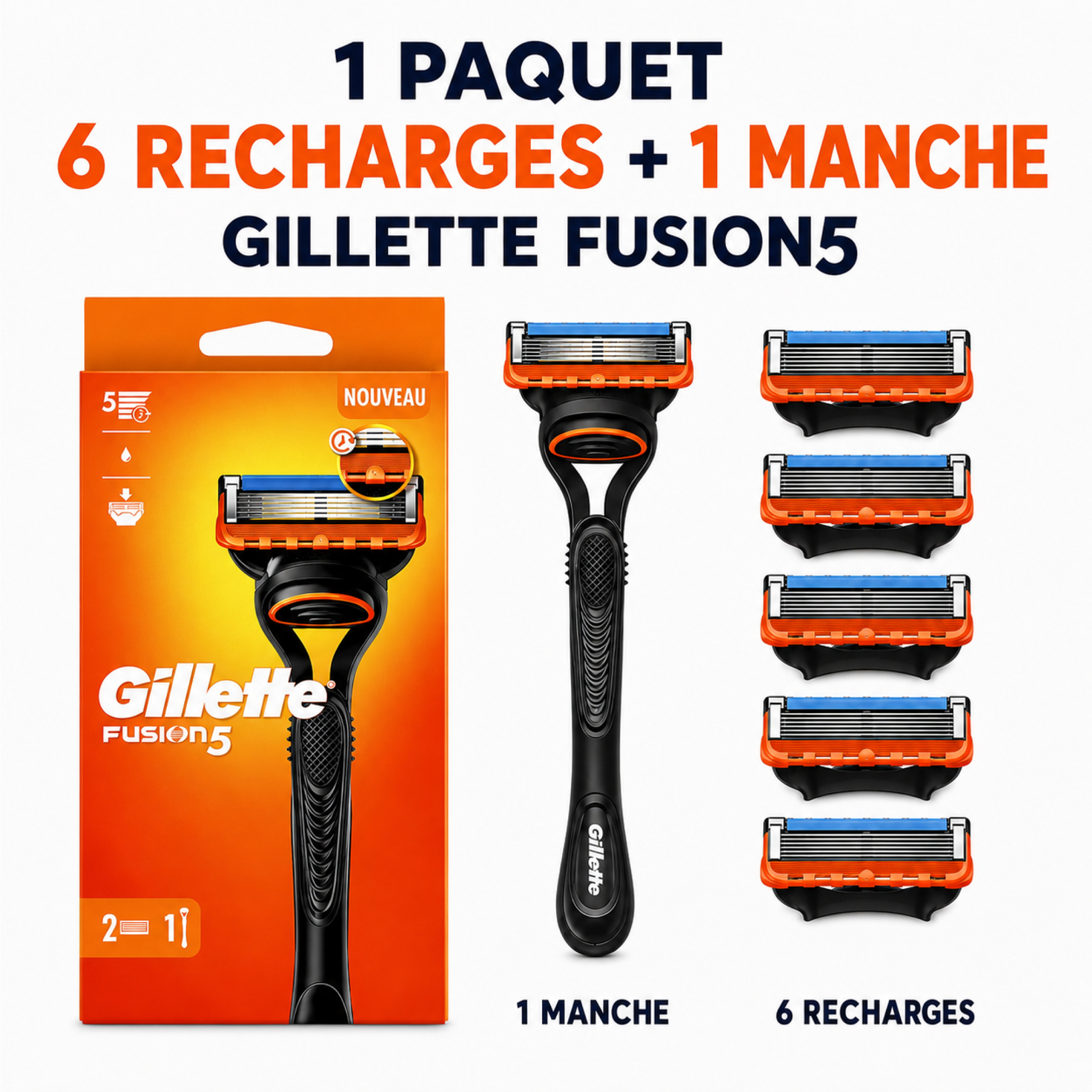 TEMU Pack économique Gillette Fusion5 – Rasoir avec 5 lames + 2/6 têtes de rechange, set pour homme.