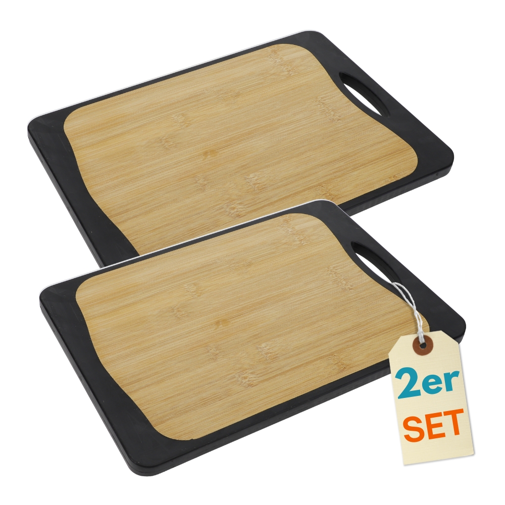 2-piece Set Plastic And Bamboo 2-in-1 Cutting Board With Non-slip Grip, Kitchen Cutting Board, Bamboo Cutting Board, Black, Non-slip With Hanging Hole