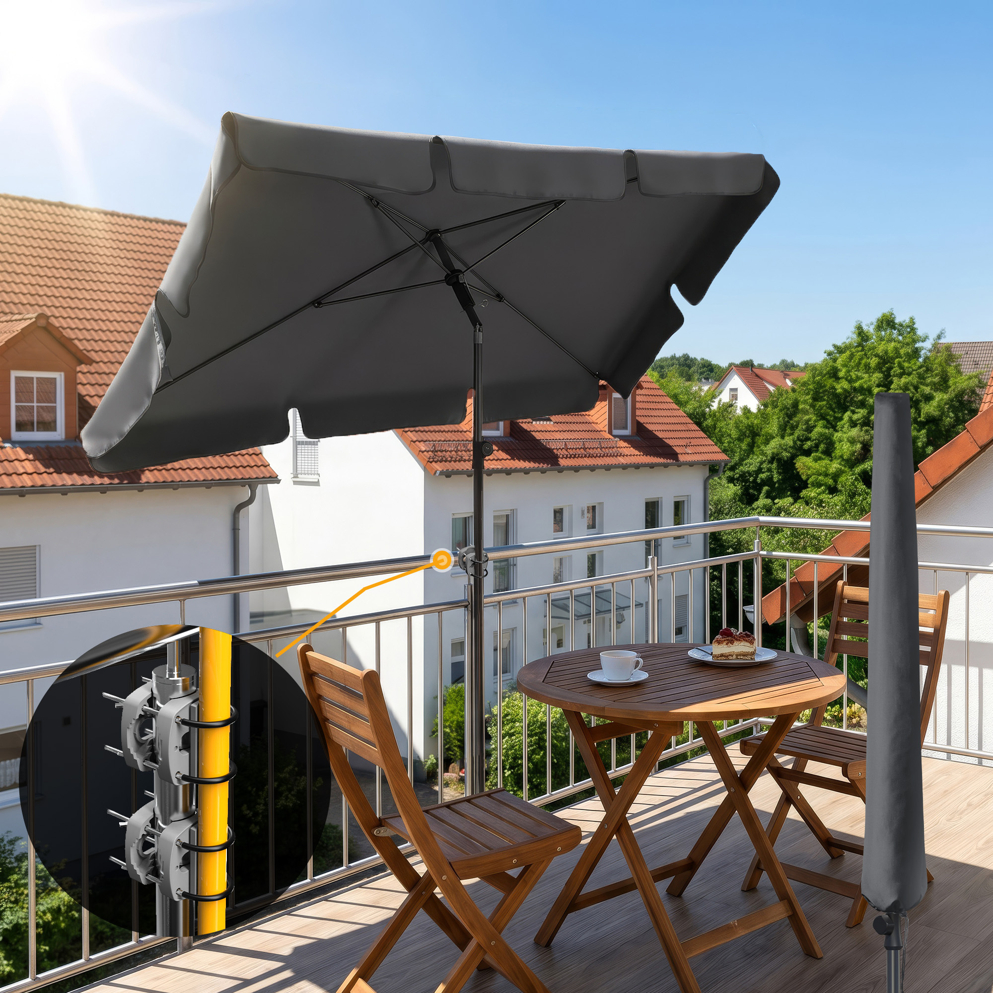 Rectangular Balcony Awning 200×125 Cm With Valance – Sunshade For Balcony With Crank, Protective Cover And Selectable Holder Set, Space- For Terrace And Courtyard (, Beige, Taupe)