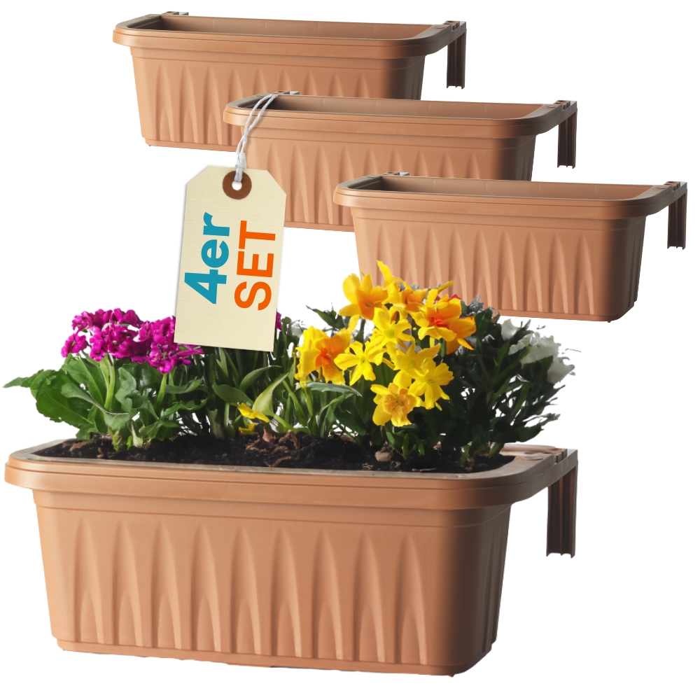 Image of 4pcs Set Of Balcony Planters For Railings, Terracotta, 60 Cm