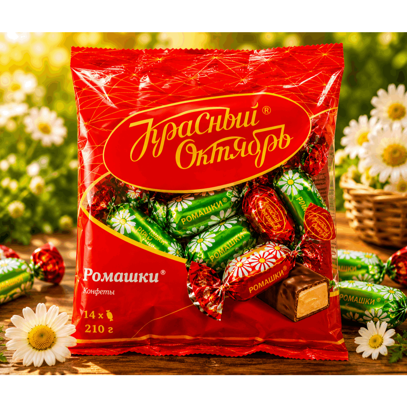 Red October Chamomile Chocolate With Fondant Filling, 210 G