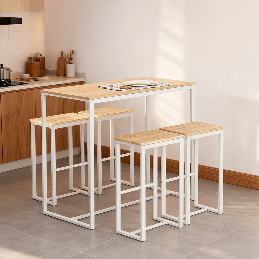 TEMU Mesa de Comedor Mesa Mesa de Cocina Conjunto de Comedor Con 4 Taburetes de Bar 1 Mesa 4 Plazas Taburetes Mesa de Para Cocina Comedor Espacios