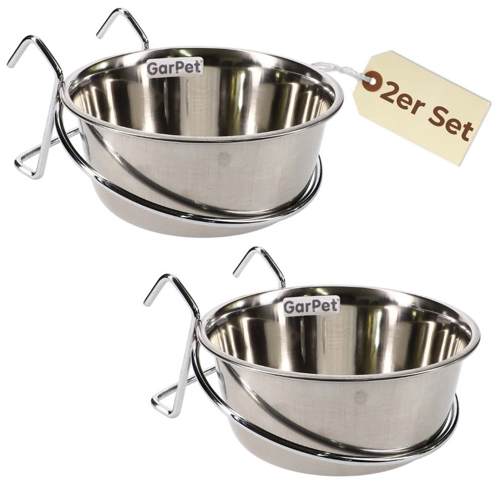 Image of Stainless Steel Hanging Bowl 0.60 L With Hook Holder Bird Bowl Dog Bowl Rabbit Canine Cat Bowl Food Water Bowl