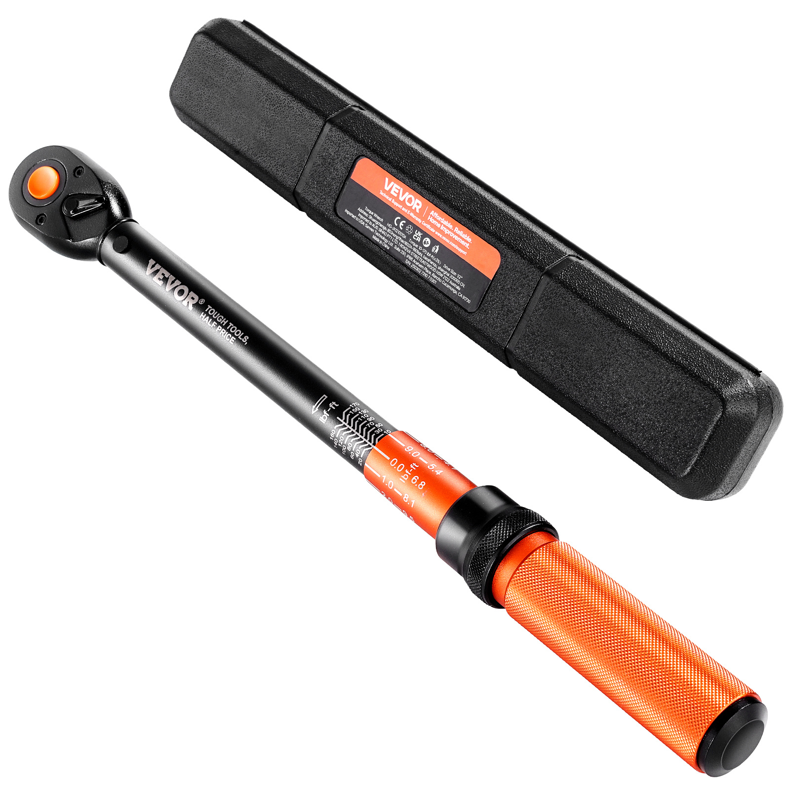 Vevor Click Torque Wrench, 1/2 Inch Drive, 10-170 Lbf-ft/13.6-230.5 N.m, Dual- Torque Wrench With Dual Range Scales, 72-tooth, ±3% , With Carrying Case, For Automobile Repair