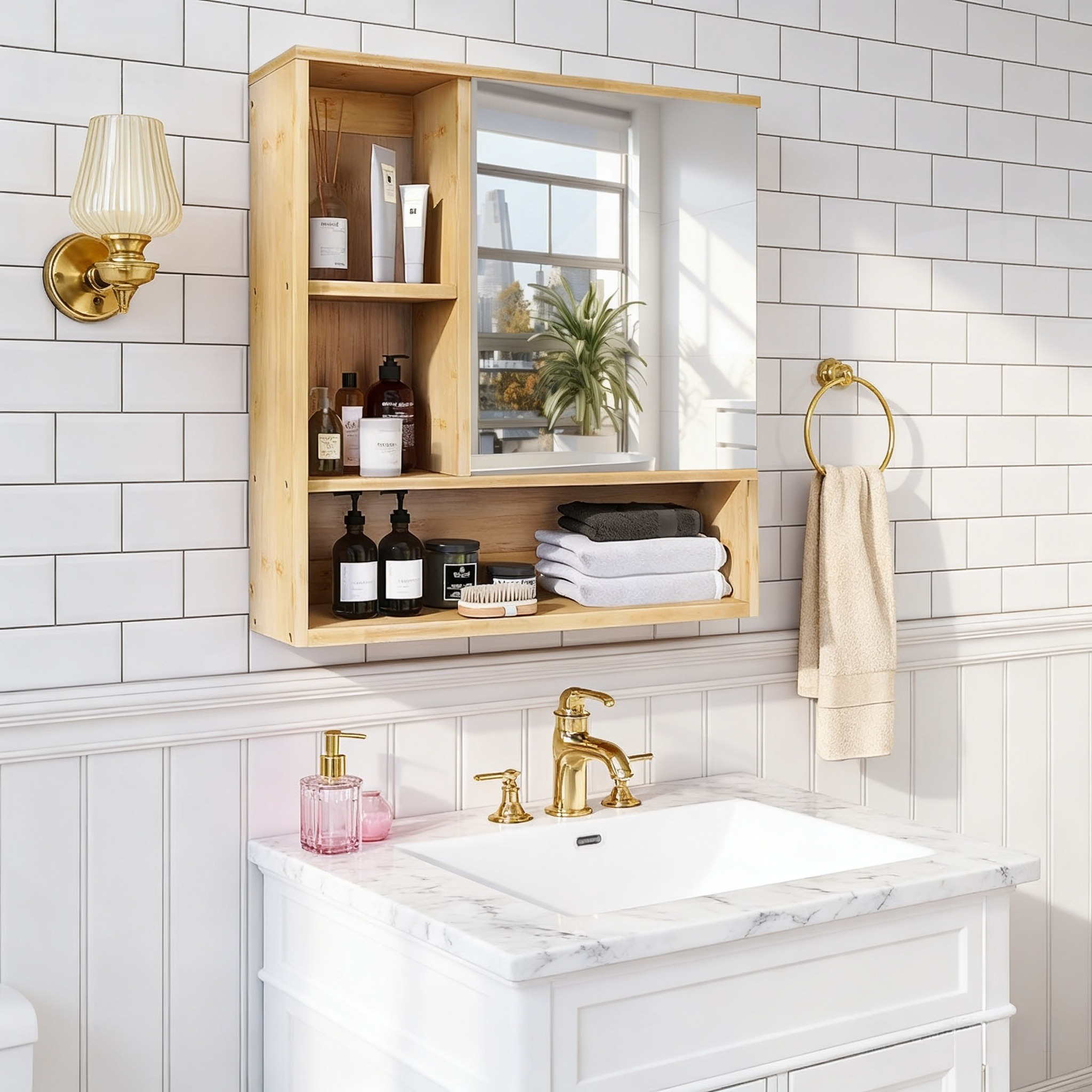 Bathroom Mirror Cabinet – Space- Over-the-toilet Wall-mounted Medicine Cabinet, 3-tier Storage With Mirror Door, Wood Construction, 68.58cm+ Height, 3.2 Cu Ft Capacity, Style For Small Bathrooms