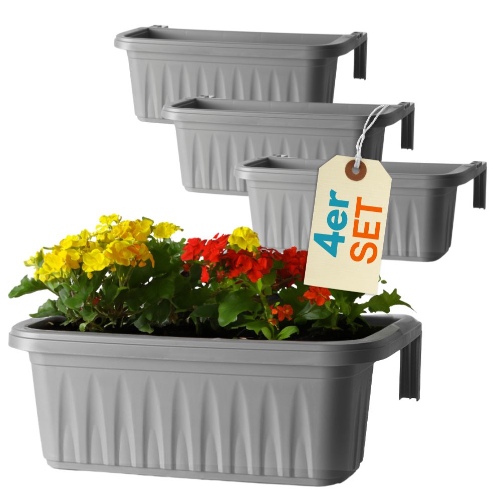 TEMU 4pcs Set Flower Box Balcony Railing Balcony Flower Box With Holder Railing Box With Water Storage 50 Cm Gray