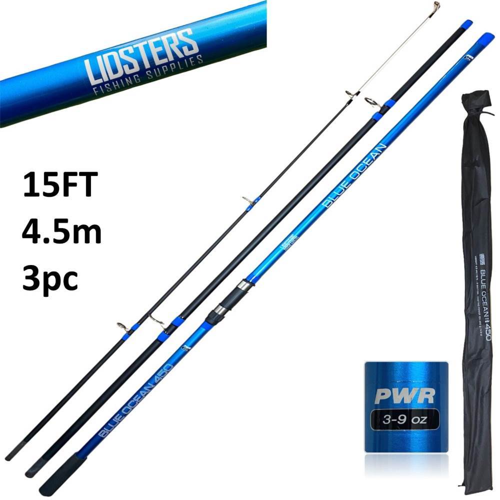 TEMU Lidsters Blue Ocean 15ft 4.5m Beachcaster Sea Fishing Rod 3pc Surf Pier Rod With Cloth Bag