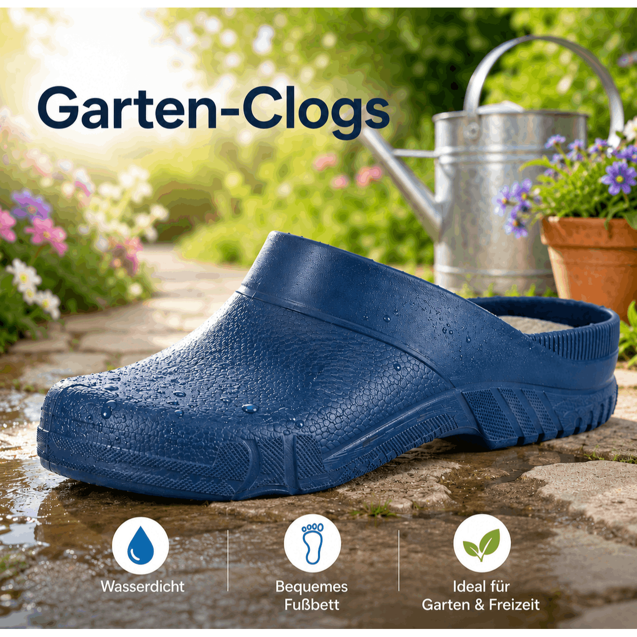 Waterproof Garden Clogs In Blue – Comfortable Pvc Clogs With Cushioned , Slip-resistant For Gardening, Yard, And Leisure