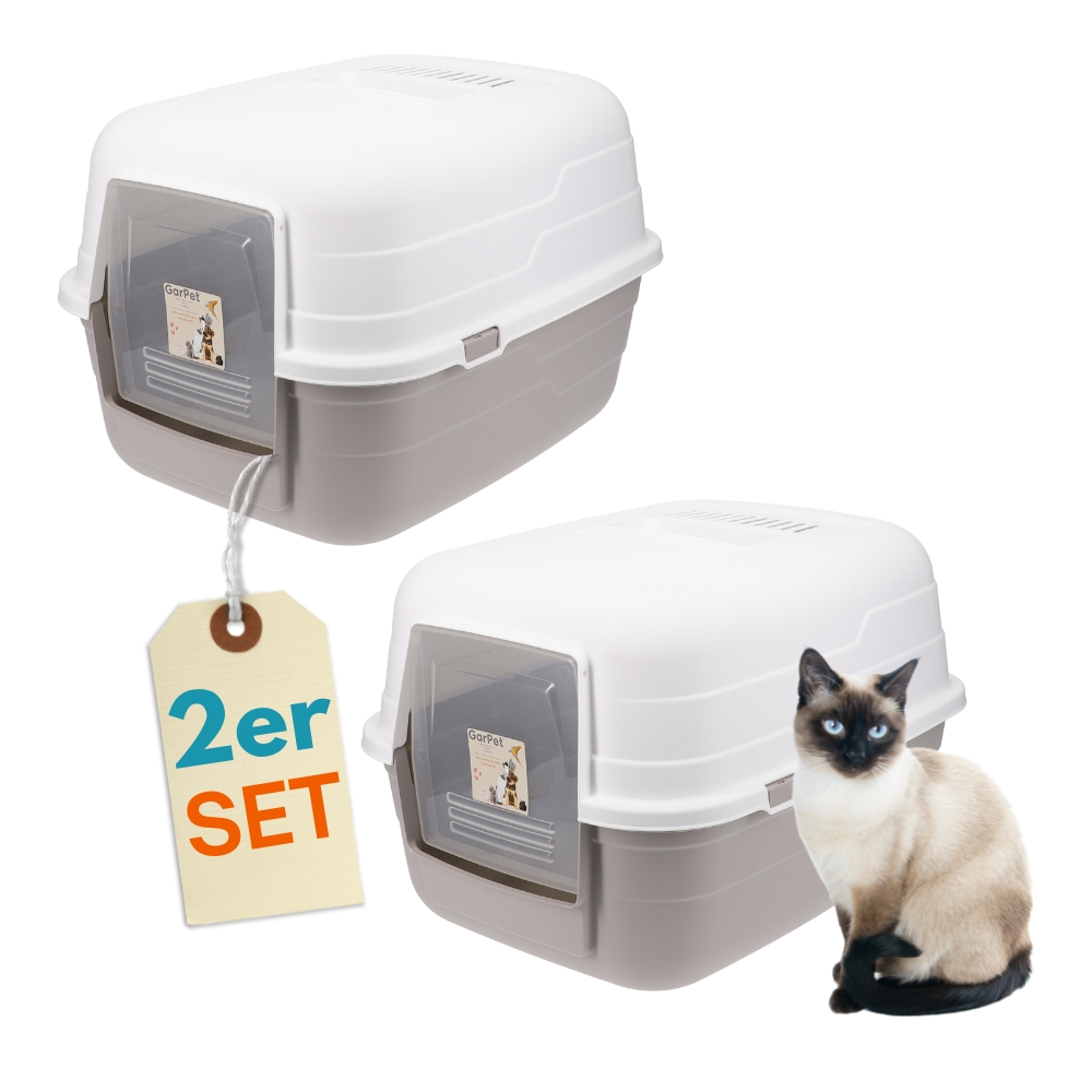 2-pack Cat Litter Box With Lid - Hood - Activated Carbon Filter Enclosed Cat Toilet With Hood, Grey