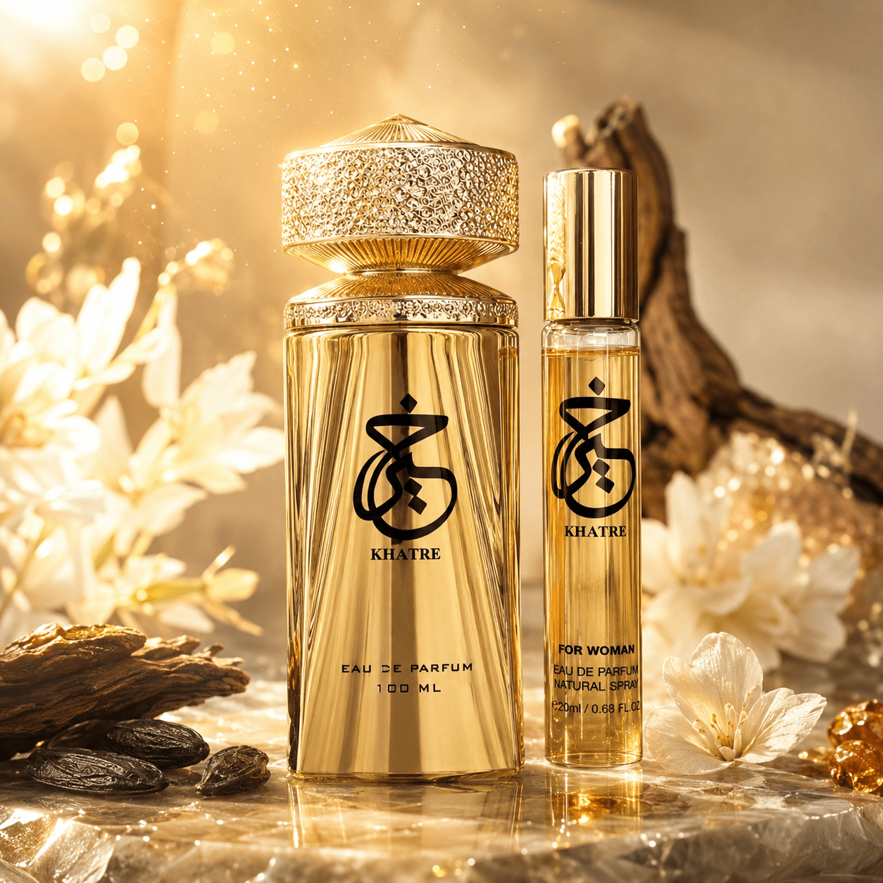 TEMU KHATRE JAUNE Coffret Parfum Femme – Eau de Parfum 100ML + Spray de Voyage 20ML, Vaporisateur Élégant, Longue Tenue