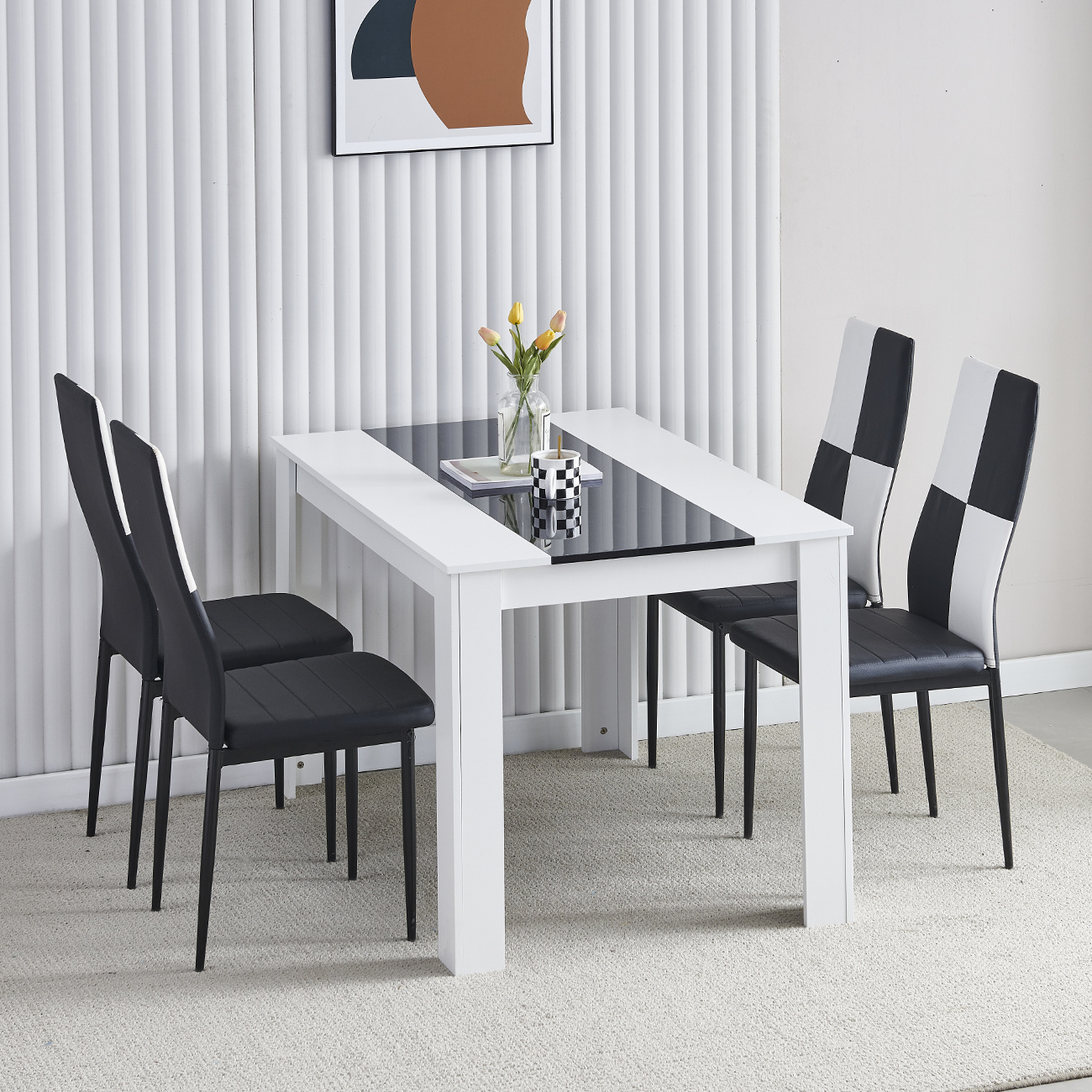 5pcs Dining Room Table And Chairs Set For Dining Room Kitchen, Modern Wooden 120cm Dining Table With Chairs For Family Dinner Set