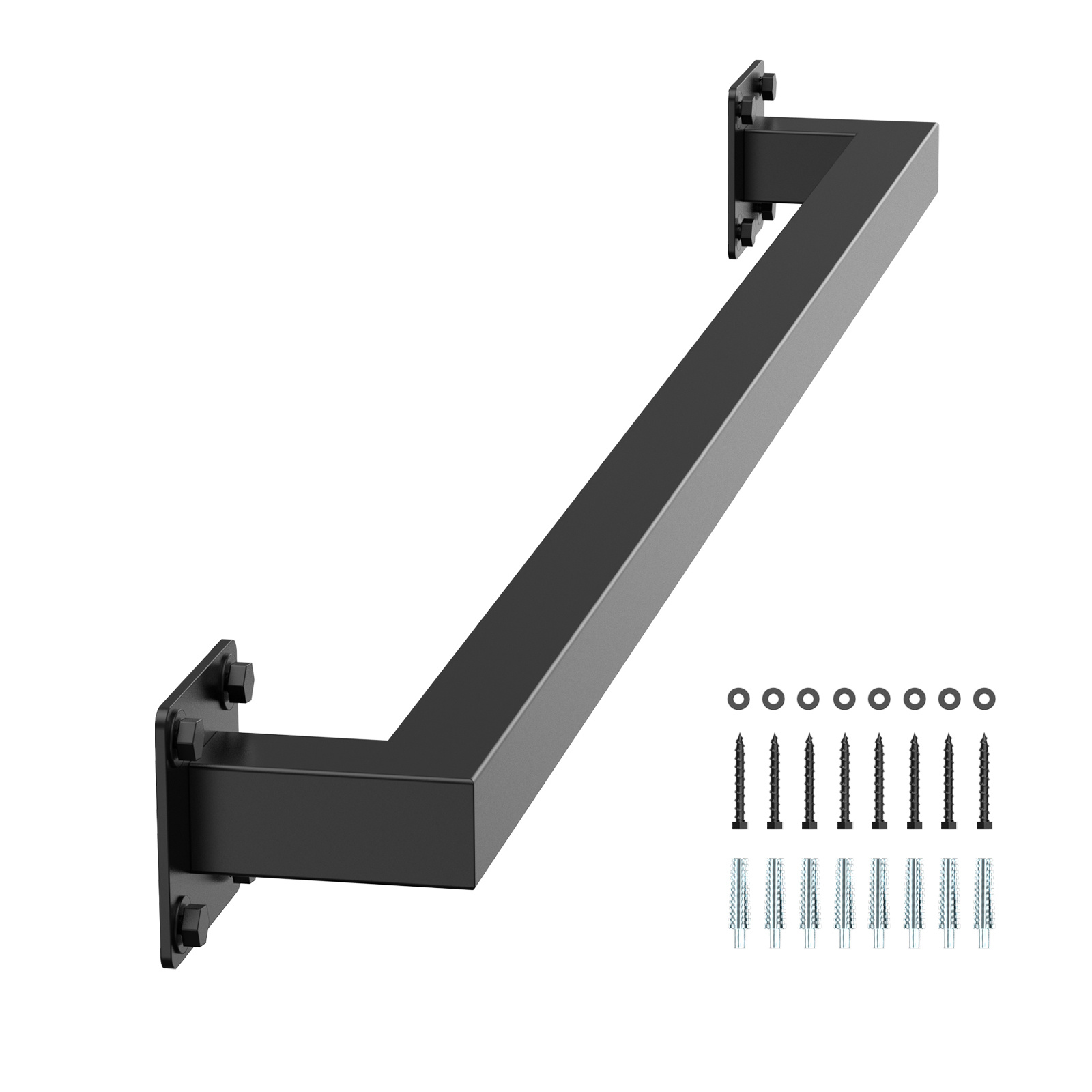 VEVOR prie sienos montuojamas laiptų turėklas, 910 mm juodo metalo laiptų turėklas vidaus patalpoms, 113 kg keliamoji galia, pramoninis turėklas laiptams, kvadratinis vamzdis palėpės verandai, 2 sekcijos