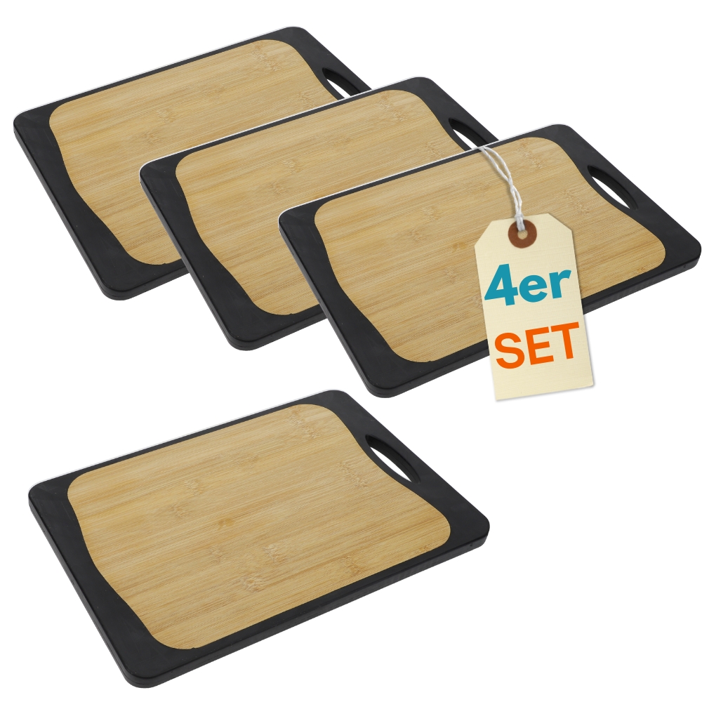 Image of 4-piece Set Of 2-in-1 Plastic And Bamboo Cutting Boards With Non-slip Grip Hole, Black, Slip-resistant Kitchen Cutting Boards