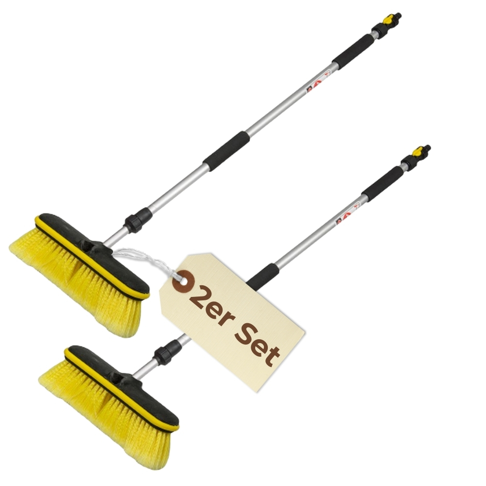 Image of 2-piece Car Wash Brush Set With Hose Connection, Telescopic Handle, Aluminum Car Wash Brush For Cars And Trucks, 100 - 170 Cm Telescopic Handle