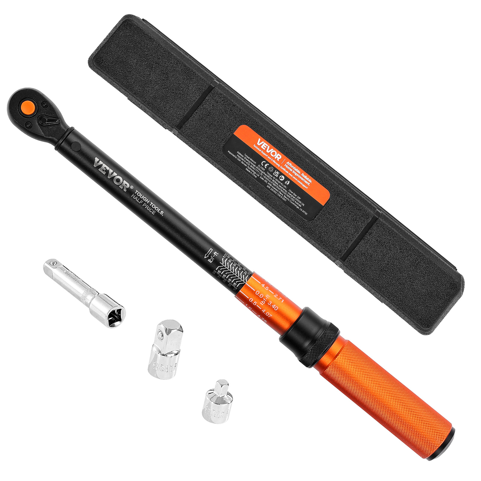 Vevor Click Torque Wrench, 3/8 Inch Drive, 10-100 Lbf-ft / 13.6-135.6 N.m, Dual- Torque Wrench With Dual Range Scales, 72-tooth, ±3% , With Carrying Case, For Automobile Repair