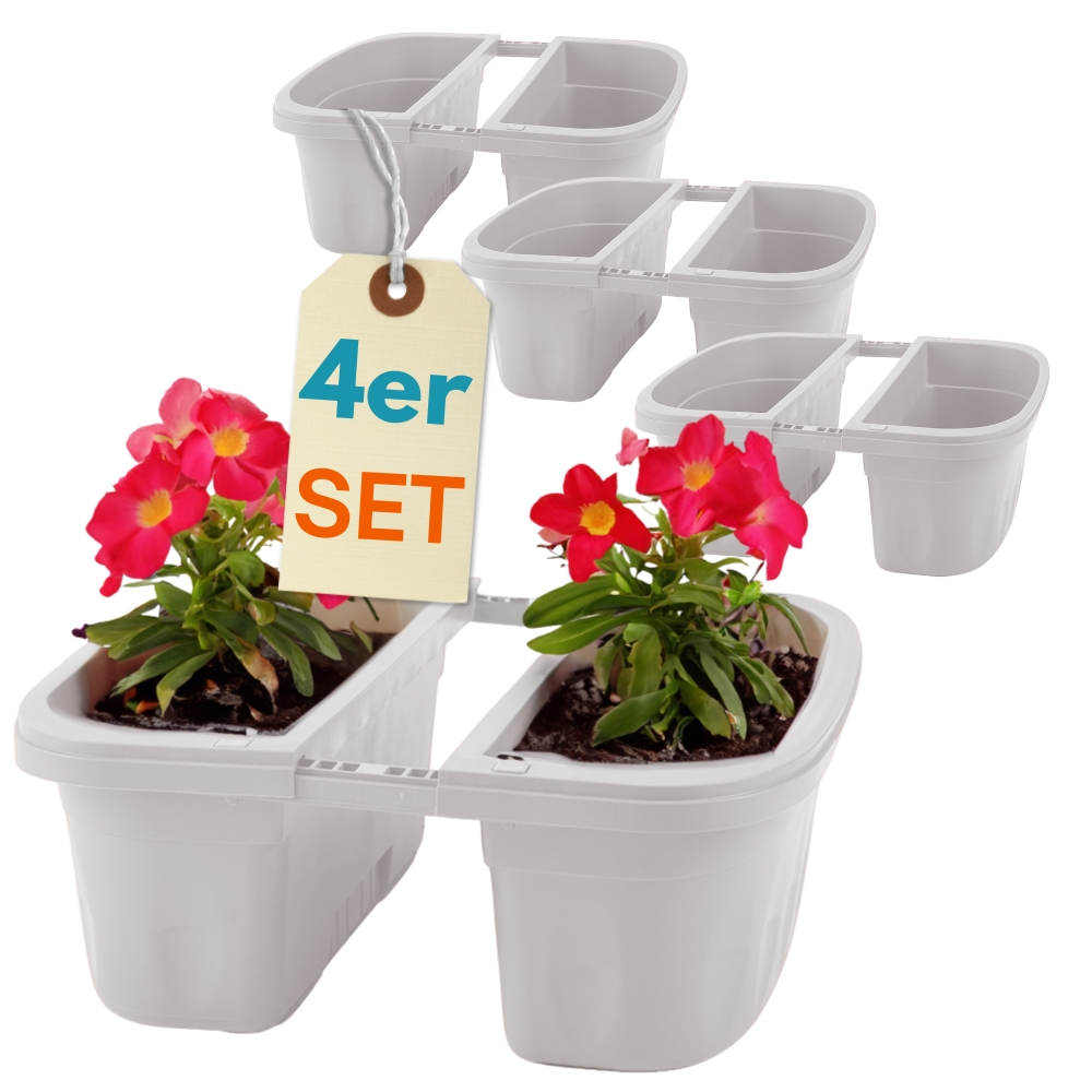 4-piece Set Double-sided Balcony Flower Box With Bracket, Railing Planter With Water Reservoir, White, 40 Cm