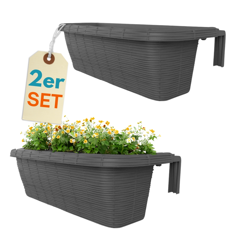 2-piece Set Rattan-look Balcony Planters For Railing
