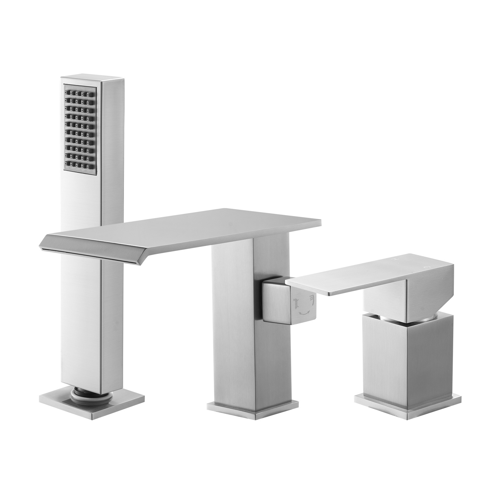 Image of Vevor Roman Tub Faucet, 3 Hole Waterfall Bathtub Faucet, Roman Tub Faucets With Shower Head & 1 Handle, Bathtub Faucets For Pet Washing, Adult Bathing, Brushed Stainless Steel