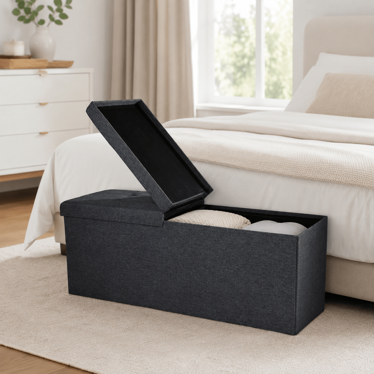 Folding Storage Bench With Seat, Ottoman Trunk, Load Capacity Up To 300 Kg, Folding Lid, For Living Room, Hallway, Bedroom