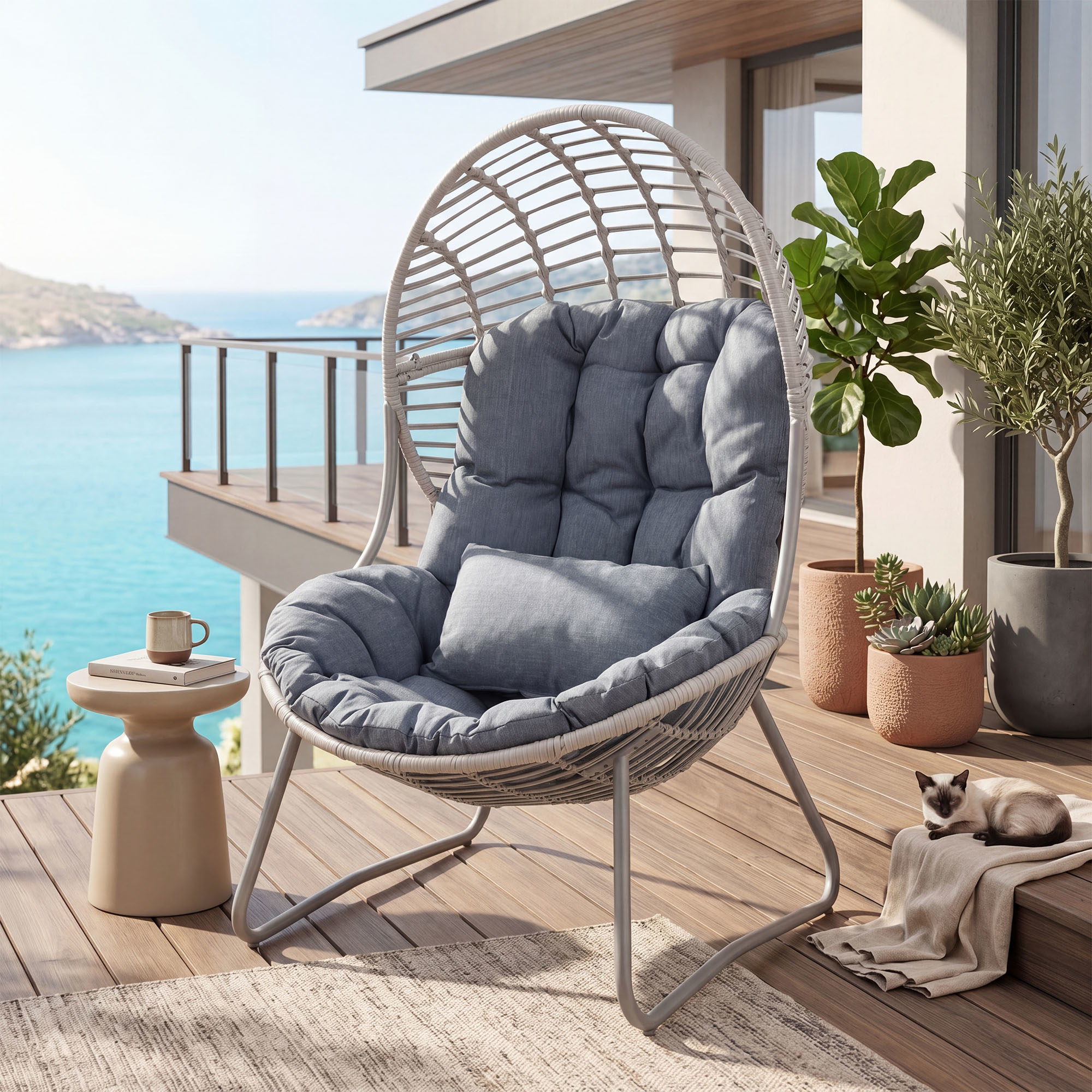 Image of Garden Armchair Made Of Pe Rattan, Lounge Chair With Removable Seat And Back Cushions, Egg Chair With A Load Capacity Of Up To 150 Kg, Rattan Armchair For Balcony And Terrace