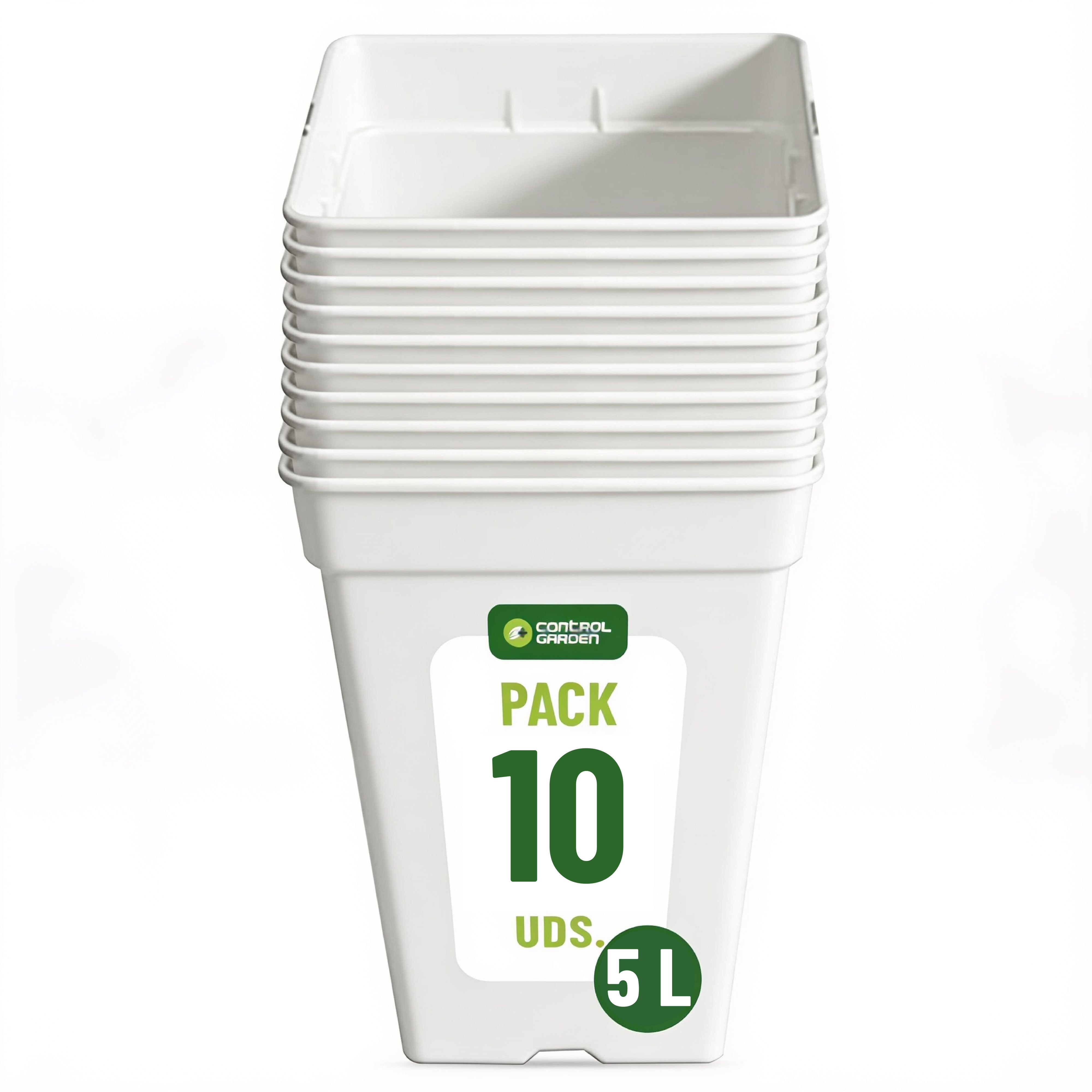 TEMU Pack de 10 Pots 5 Litres Control Garden Blanc | Pot de Fleurs en Plastique Recyclé 18x25 cm pour Plantes d’Intérieur et d’Extérieur, Semis et |