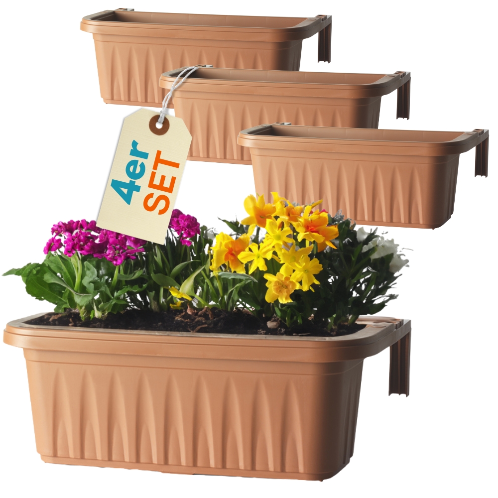 4-piece Set Flower Box For Balcony Railing With Bracket, Balcony Planter With Water Reservoir, 50 Cm, Terracotta