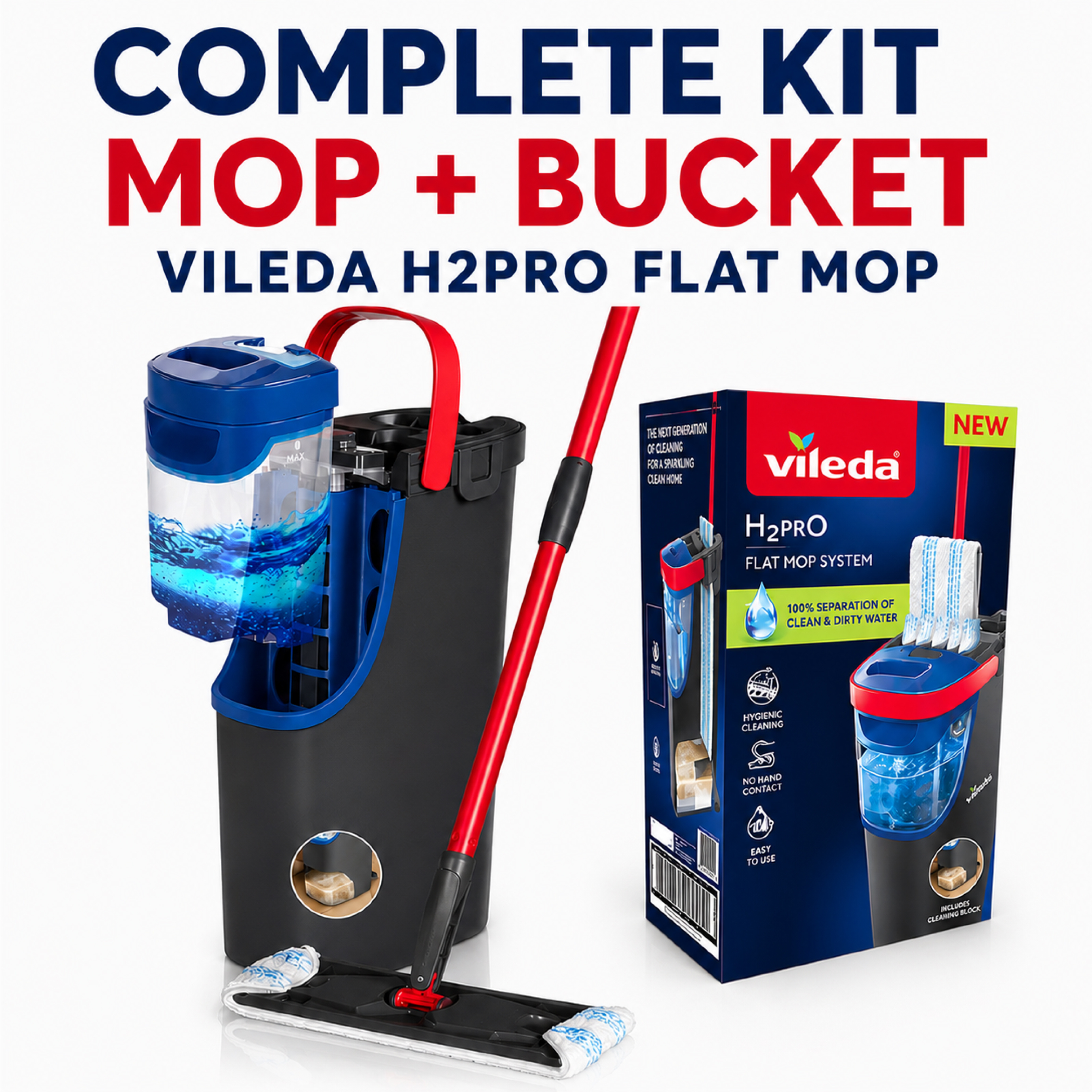 TEMU Vileda Platte Dweil – Dubbele Tank Vloerreinigingssysteem | 100% Schoon/Vuil Water Scheiding | Wasbare Microvezel | Krachtige Waterstralen |