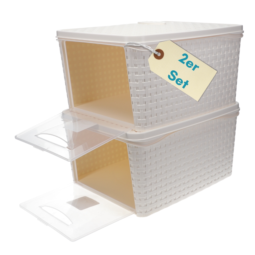 Storage Box With Lid White Front Opening Closet Organizer Stackable Box Closet Basket With Lid Storage Bathroom Rattan Optics