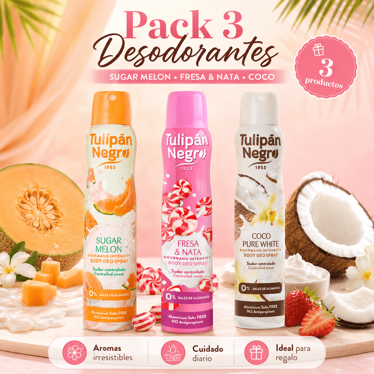 Image of Pack Of 3 Body Deodorants – Melon, Strawberry & Cream, And Coconut