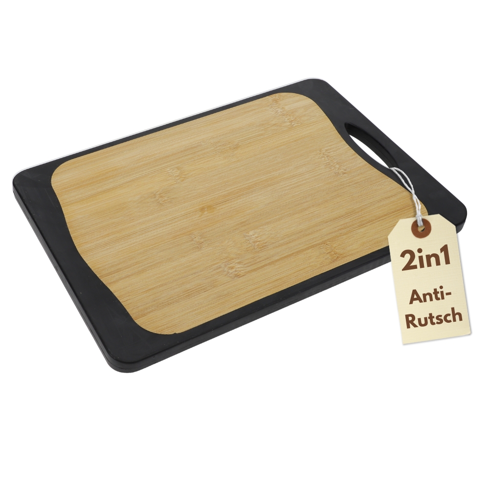 2-in-1 Plastic And Bamboo Cutting Board With Non-slip Grip And Handle Hole, Black Anti-slip Kitchen Cutting Board