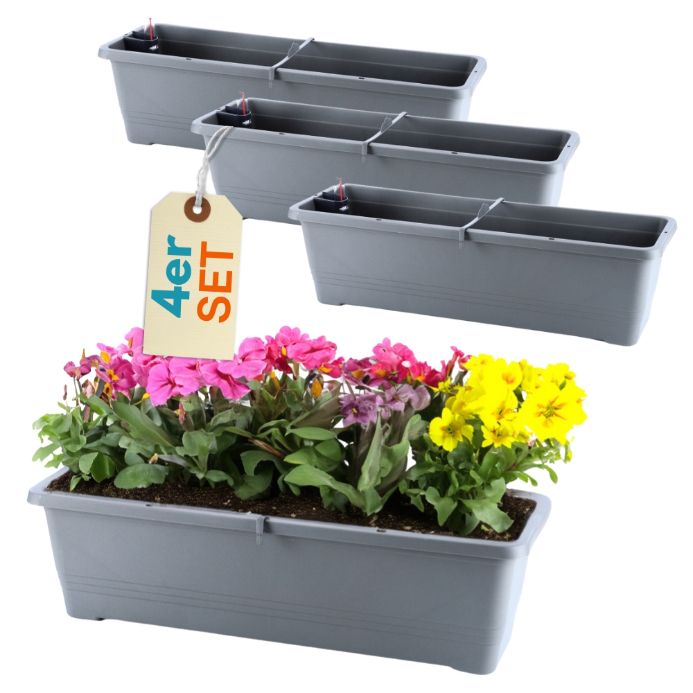 Image of 4pcs Set Of Flower Boxes With Water Reservoir, Window Sill Planter, Outdoor Water Level Indicator, Watering Trough, And Irrigation Strip, 50 Cm