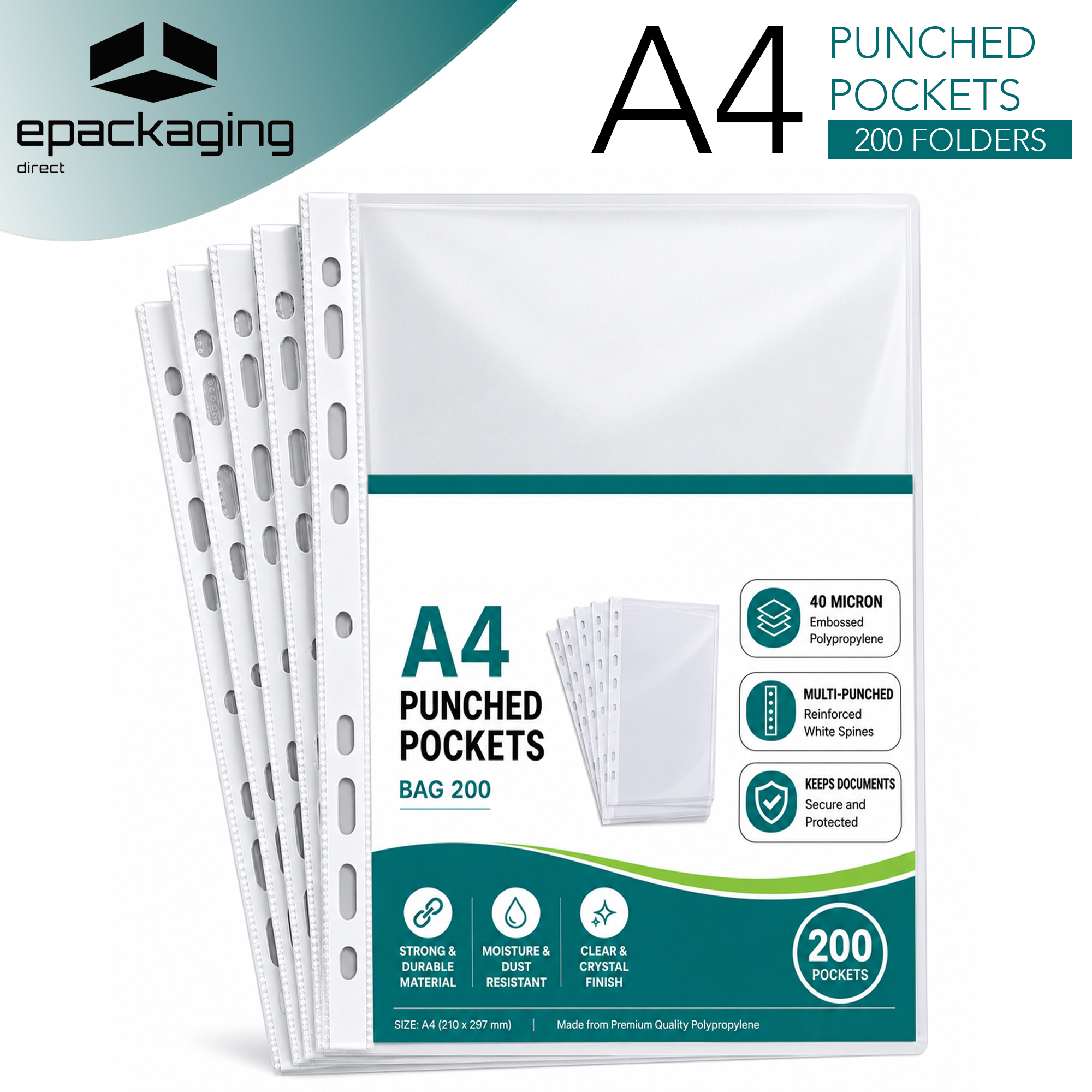 TEMU A4 Pockets Clear A4 Plastic Sleeves Reinforced Spine Multi-hole For Ring Binders Poly Pockets For Document Filing - Pack Of 200