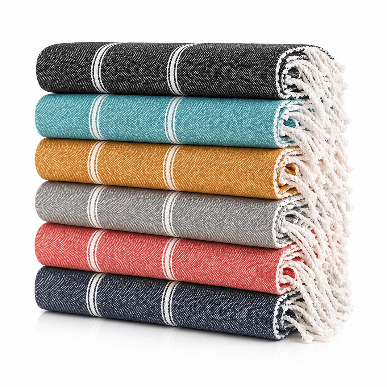 TEMU Lot de 6 Foutas 100 × 180 cm – 100 % Coton – Couleurs Assorties Aléatoires – Serviettes de Plage Multi-