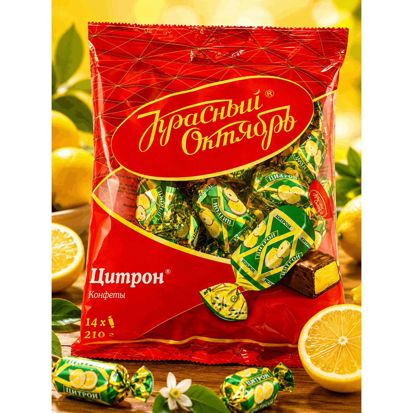 Image of Red October Citron Krasnij Oktjabor Citron Chocolate With Lemon Fondant Filling 210 G