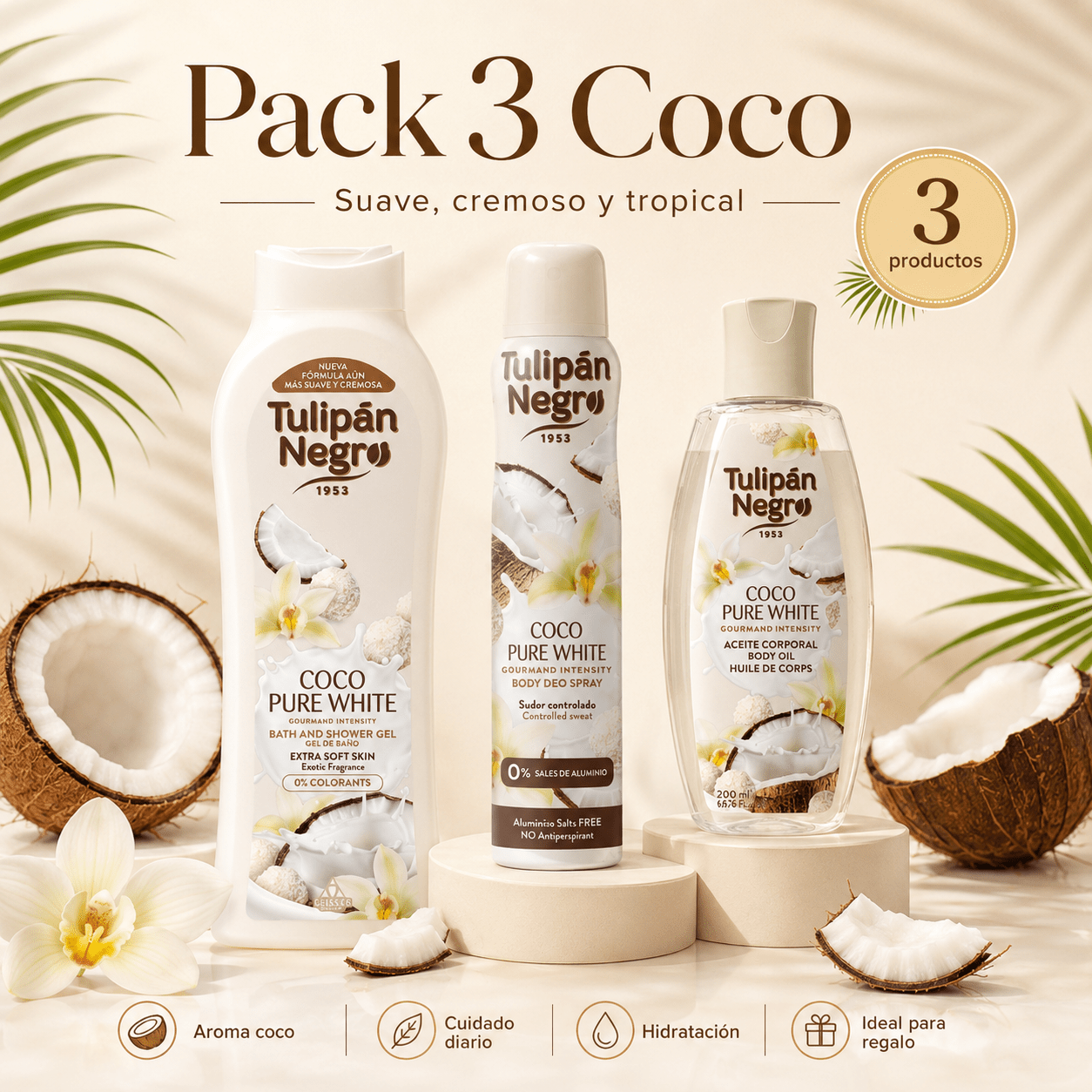 Image of Coconut Pack - 3 Products: Shower Gel, Deodorant Spray, And Body Oil