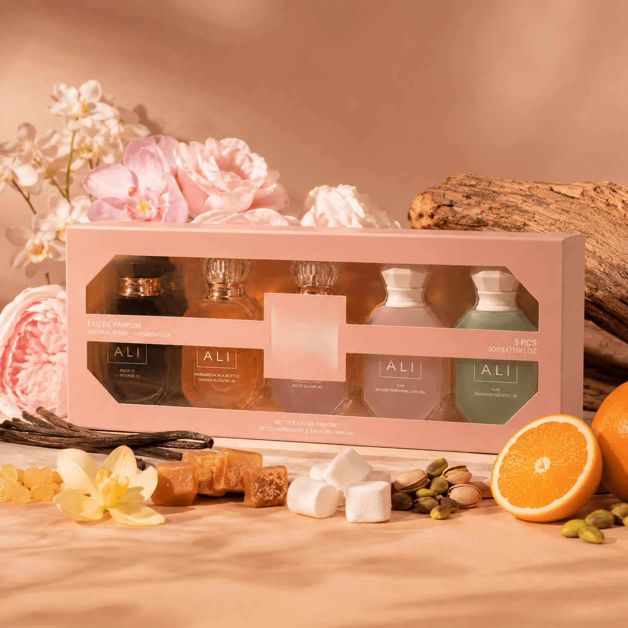 Image of Set Of 5 Women's Eau De Parfum – Gourmand, Floral, And Oriental Notes, Mini Travel Size, Elegant Gift