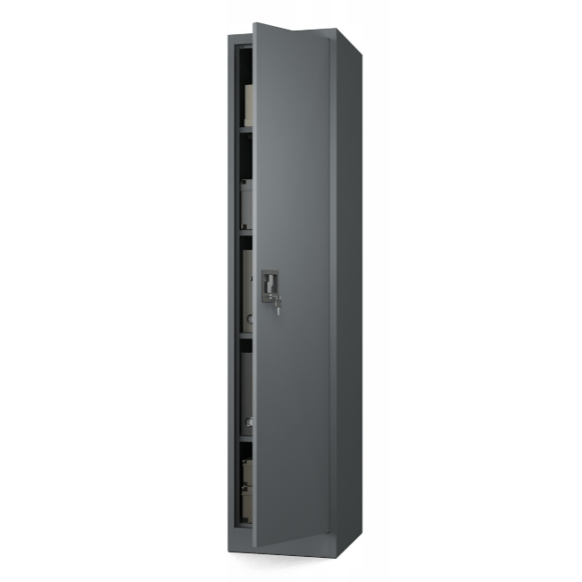 Image of Narrow Metal Lockable Cabinet 40x45x185 Cm, Office Cabinet For Gdpr Document Files, / Light Gray